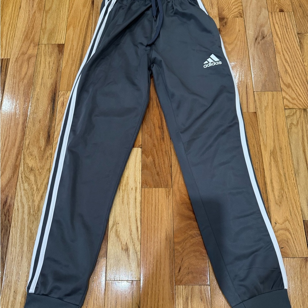 Adidas Kids dark grey Joggers with White Stripes